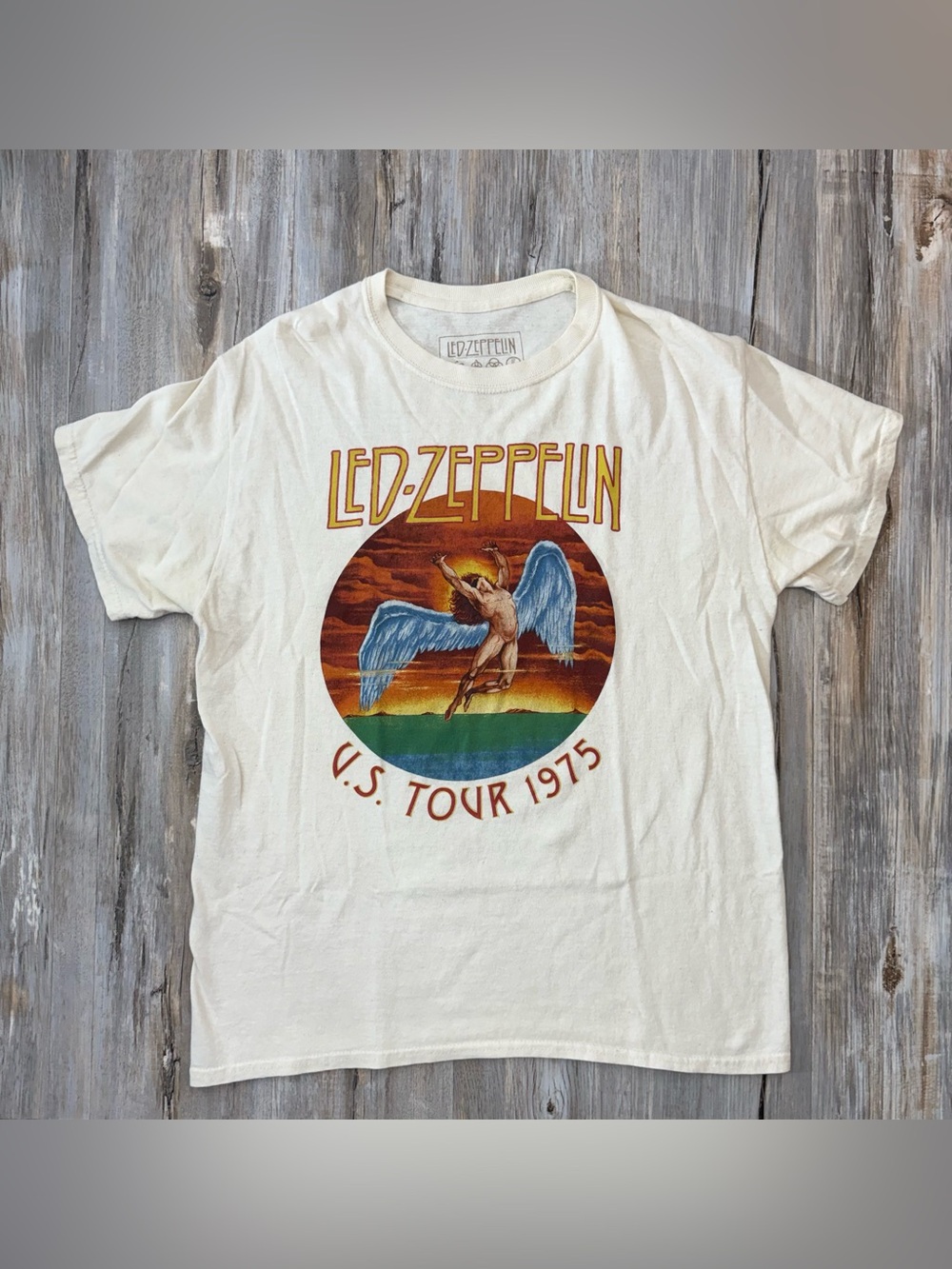 Led Zeppelin U.S. Tour 1975 Graphic T-Shirt White Size M Rock & Pop Music